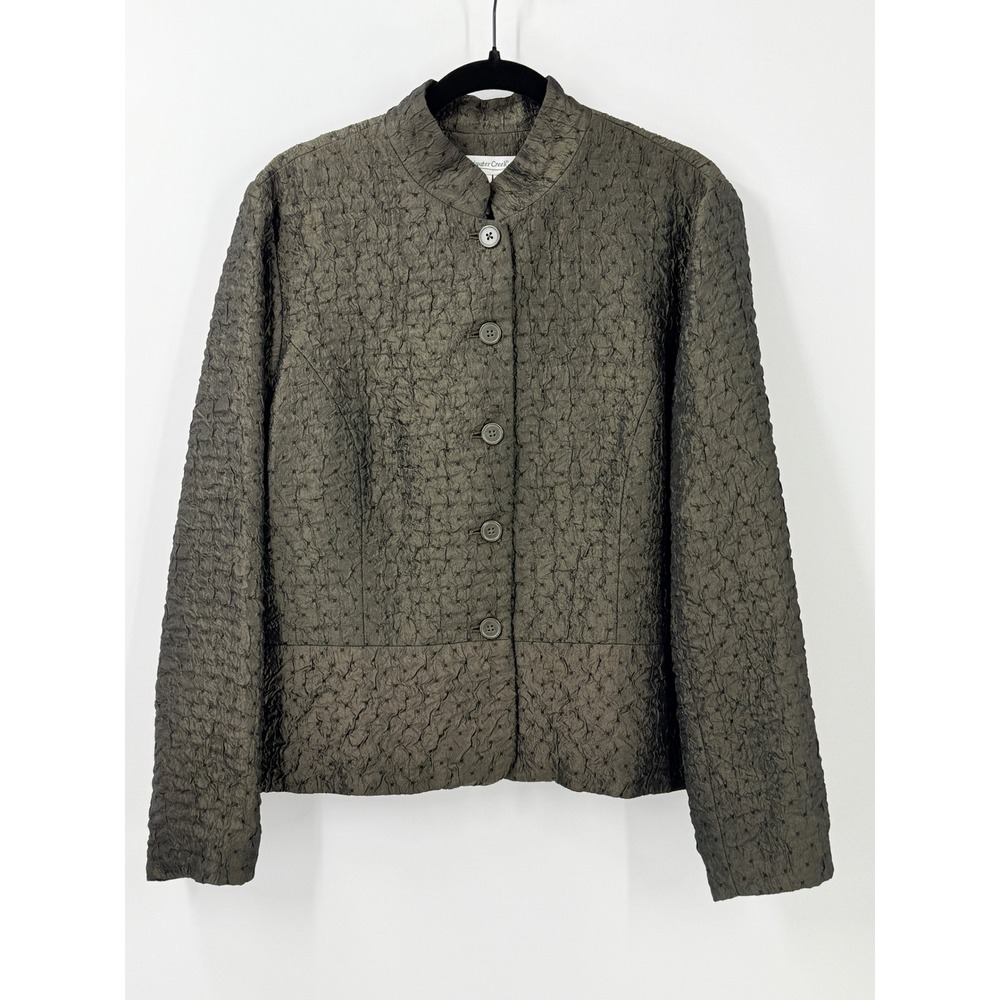 Coldwater Creek Womens Olive Textured Button Up Jacket Sz L‎ minimalist academia